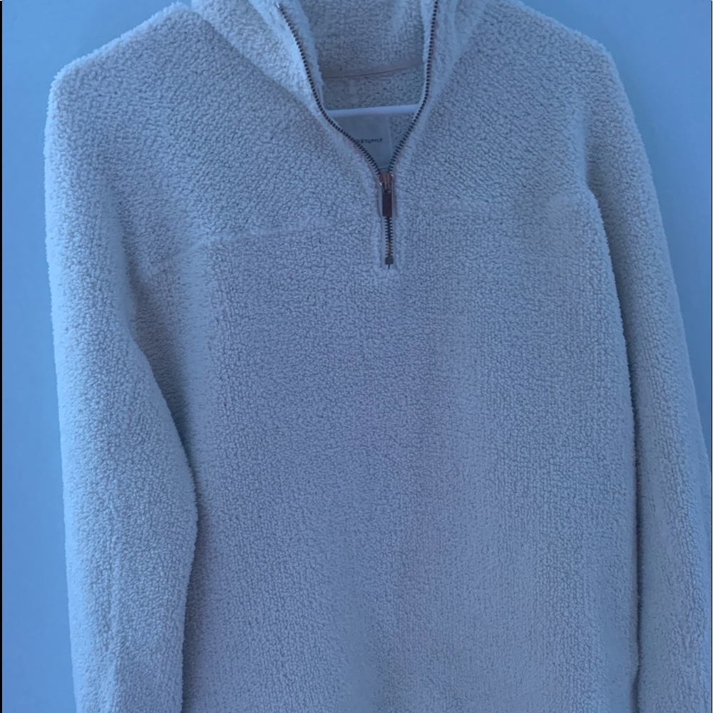 white fuzzy half zip up